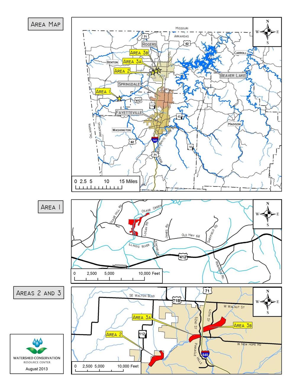 Figure 2 Location of proposed Osage Creek Mitigation Banks Areas 1, 2, and 3 in relation to the regional area and local vicinity A-2 Osage