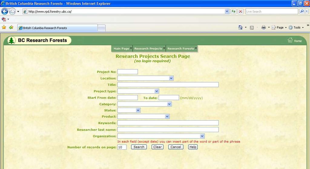 The on-line Research Projects Database provides a public, searchable