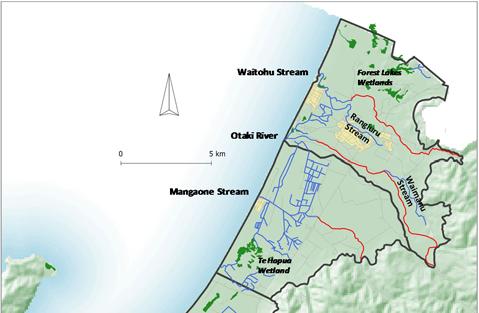 Figure 3.2: Spatial distribution of gaining and losing streams and major wetlands on the Kapiti Coast 3.1.