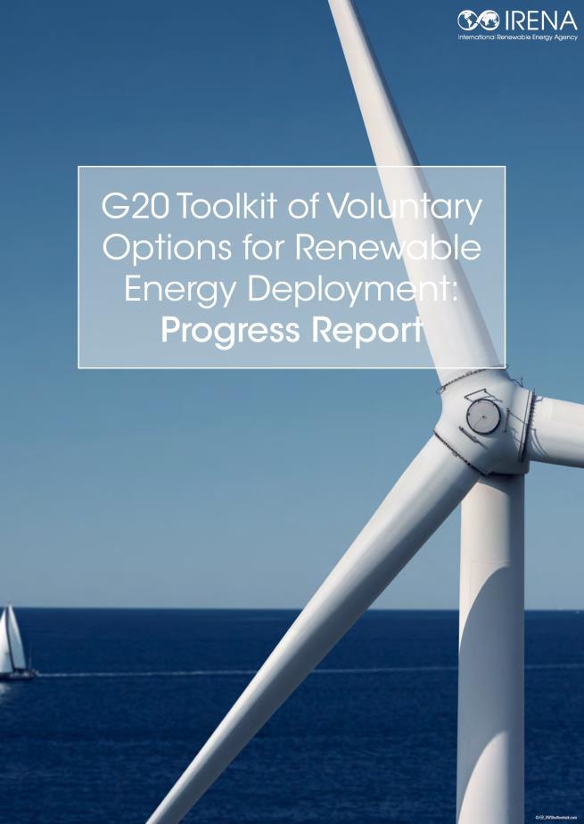 The G20 Toolkit Five Actions on a voluntary opt-in basis 1. Analysis of RE costs, cost reduction potentials and best practice exchange 2.