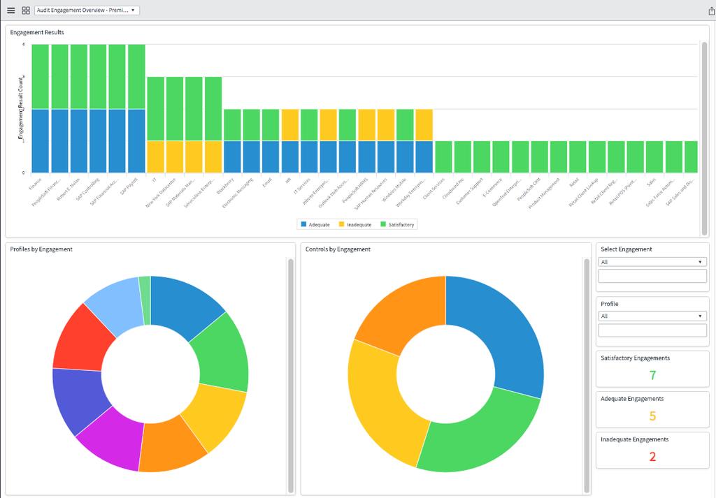 The Audit Engagement Overview dashboard has one view, with reports on