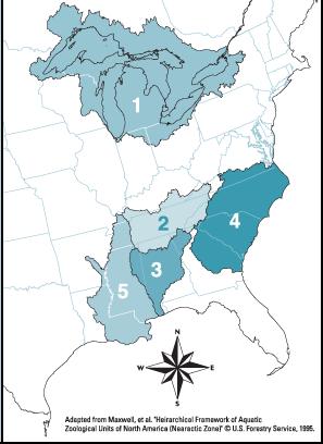 Conservation of Freshwater Ecosystems in North America Focuses on the Great Lakes region and portions of the southeastern United States.