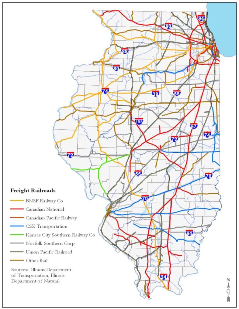 Illinois Freight Railroads 9,400 Miles 7 Class I Railroads 3 Regional RRs 26 Short
