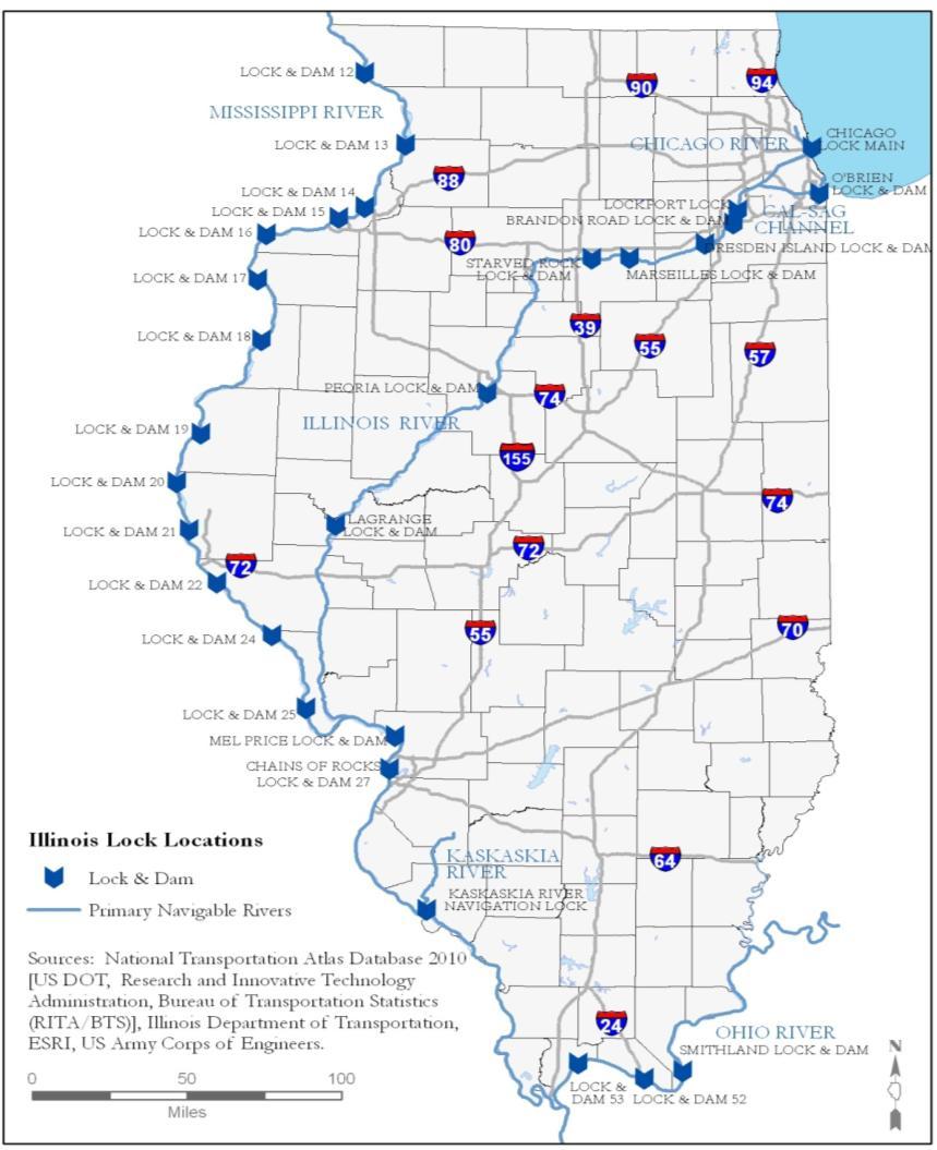 Lock & Dams Illinois between two great national assets Great Lakes & Mississippi River 5 Locks on Mississippi River & two on Illinois River approved but