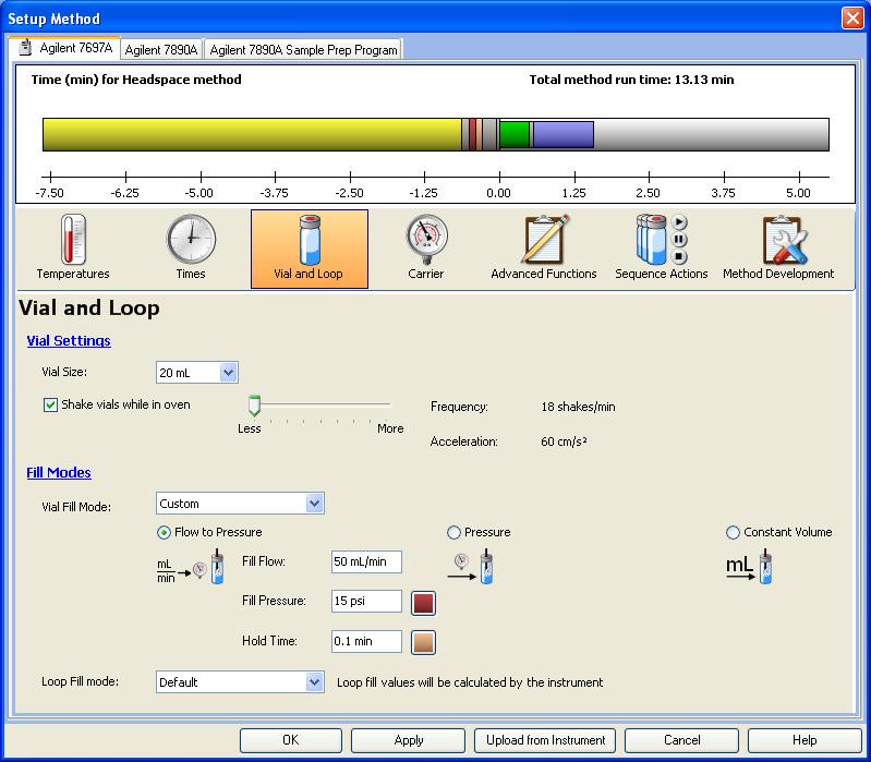5 Select the Vial and Loop icon and set the parameters shown in Figure 16.