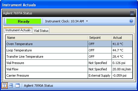 The Agilent 7697A Status > Instrument Actuals panel displays (Figure 27).