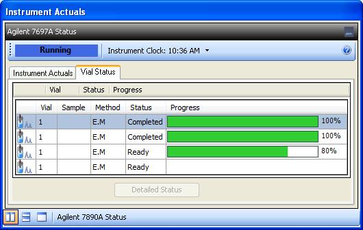 Agilent 7697A Status > Vial Status panel, select the Vial Status tab (Figure