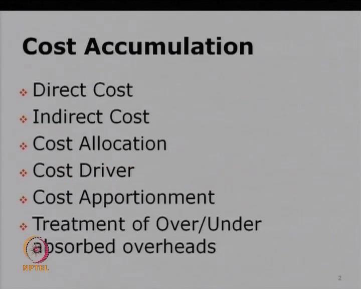 (Refer Slide Time: 16:41) So, let us see our module 9 which is basically devoted on cost accumulation.
