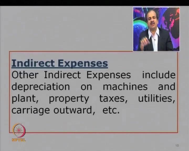 (Refer Slide Time: 23:20). The third is indirect expenses. So, again same thing, all those expenses which are not exclusively related could be indirect. Here you have large number of examples to give.