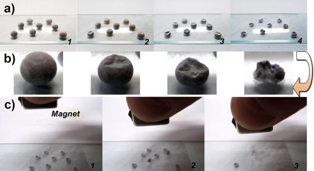 8. Magnetic Fe 3 O 4 &FOTS-TiO 2 liquid marbles and dried composite particles With the superamphiphobic FOTS-TiO 2 powder, a group of magnetic liquid marbles was prepared by wrapping a layer of