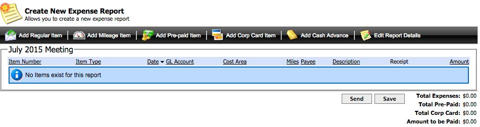 6 Expense Report Module v4.11.1 Expense Item Types Fees, purchases, and costs related to business conducted on the behalf of the company are considered Expense Items.