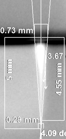 Lower images are the weld cross sections in the same order.