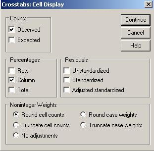 Figure 25: Cell Display Dialogue Box 8. In Percentages area, select Column 9. Click on Continue button to close dialogue box. 10.