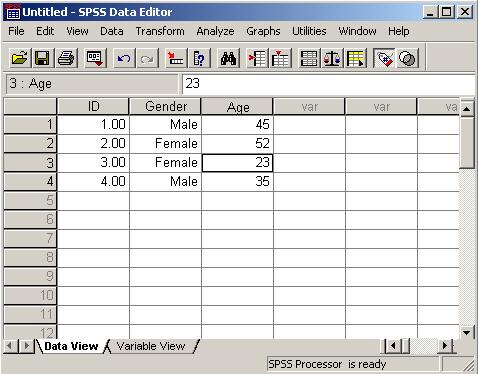 Starting SPSS To start SPSS, select: Start Programs Statistics SPSS 14.0 for Windows Figure 1: SPSS 14.