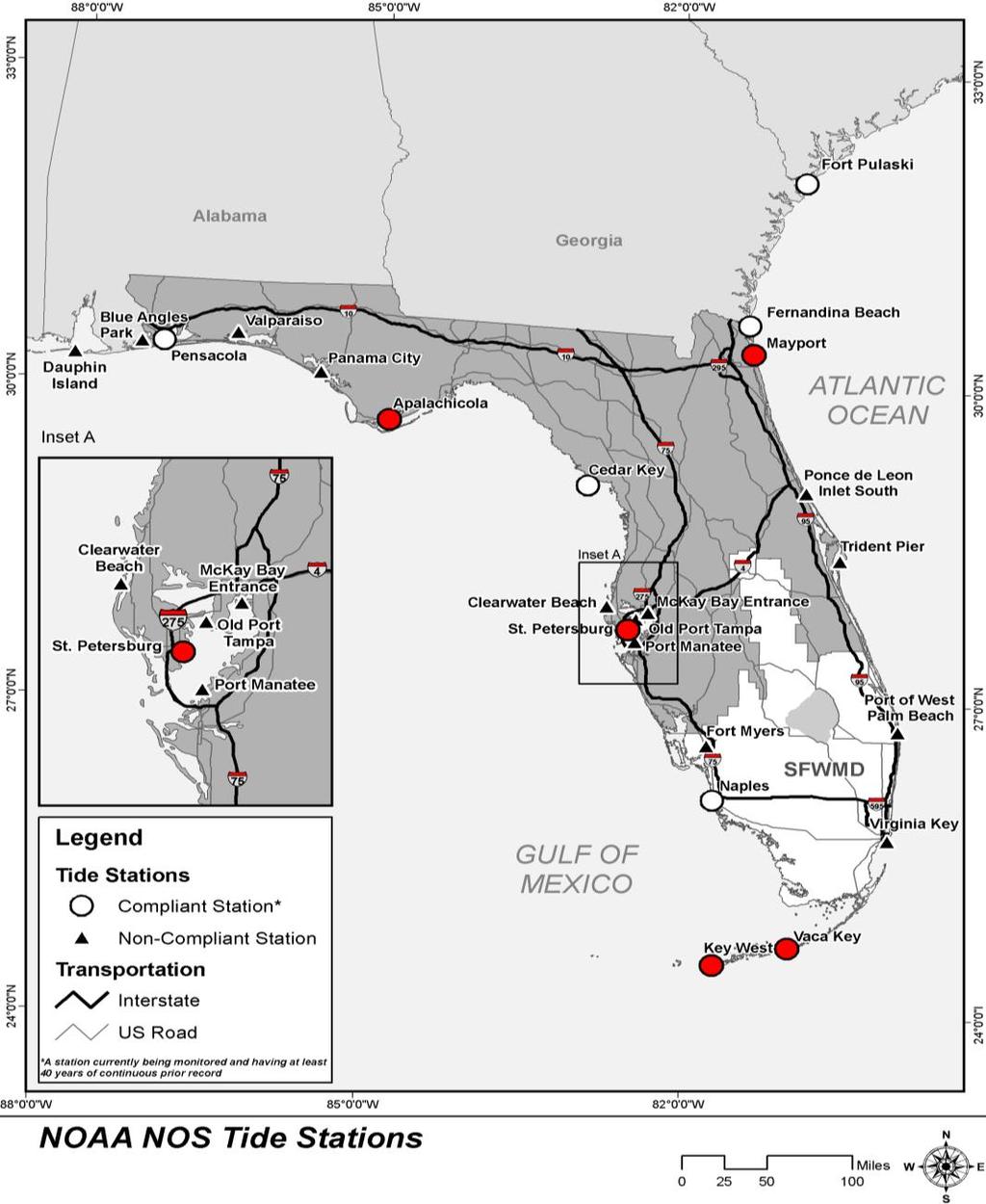 NOAA Tide Stations in GA & Florida Per USACE EC1165-2-212, a Compliant Tide Station is a station currently being monitored and having at least 40 years of continuous prior record.