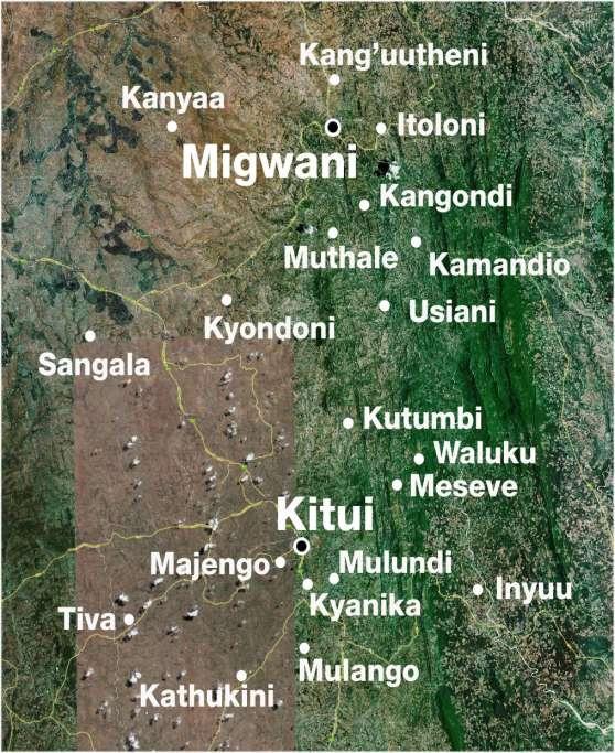53 km Study site 38degrees E Kitui: 180km E. of Nairobi.
