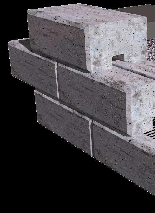 the components of T-block system The T-Block Retaining Wall System features a modular precast concrete block facing unit, a polymeric T-Clip connector and layers of TENAX TT geogrid reinforcement