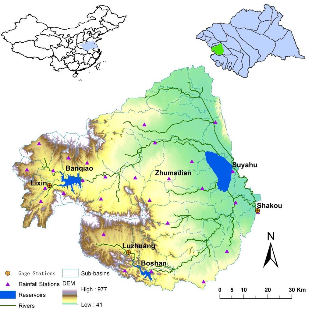 Data for Hydrological Simulation DEM (1:50,000) Soil (1:1000,000) LULC (1:100,000) Daily weather at the Zhumadian station (1960-2011) Daily