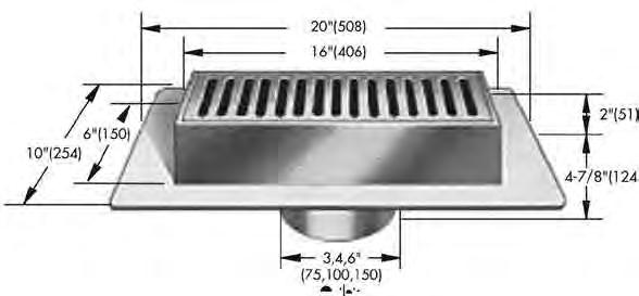 FD-750 Specialty Drains Gutter Drain with 6" x 16" Top Catalog Number Wt., lbs. Str. Size Pipe Size Strainer List Price FD-752,3,4,6-4 35 7"x15" 2,3,4,6" ductile iron $1,319.