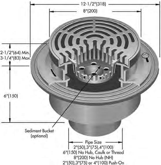 FD-940 Special Purpose Floor Drains Round Top Medium Duty Deep Sump Floor Drain Catalog Number Wt., lbs. Str. Size Pipe Size Strainer List Price FD-942,3,4,6,8-4 38 8" 2,3,4,6,8" ductile iron $562.
