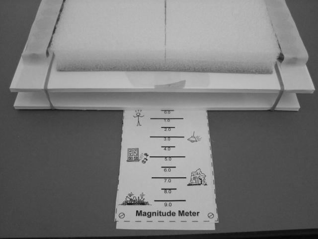 Tape the Magnitude Meter to the bottom board underneath the pull tab.