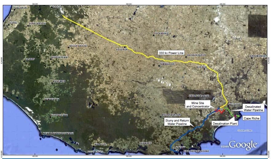 Southdown Magnetite Project Power and Pipelines Key Facts - Power: Estimated Length