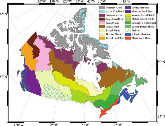 8 W.JUETAL. Fig. 4. Spatial distribution of various ecozones in Canada. Table 4.