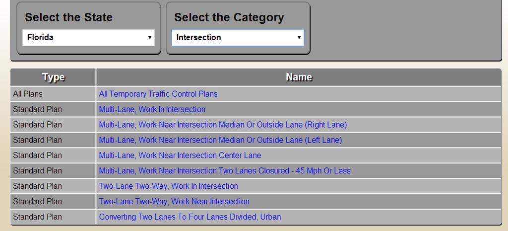 ADDITIONAL STATE EXAMPLES Selecting intersection will provide the plans related to intersections