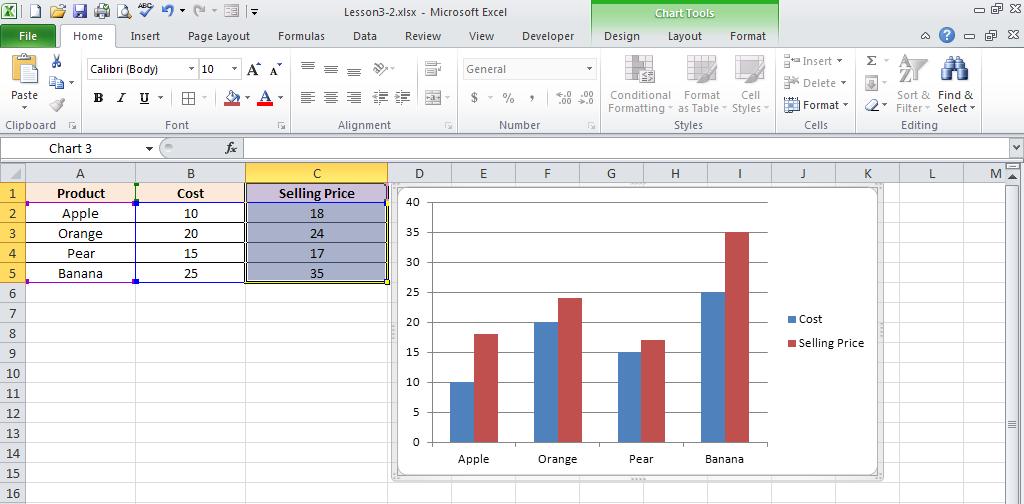 3.1.2 Adding Series Adding a new series is like adding new points to existing series: Select the data series you want to add, copy it, and then paste it onto the chart.