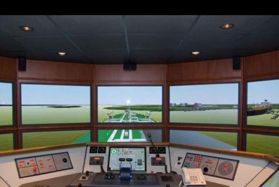 Channel Maneuvering and Berth Procedures Full Mission Bridge Simulations The simulator is a mock-up of an actual vessel bridge with typical engine, navigation instruments, radios, and windows formed