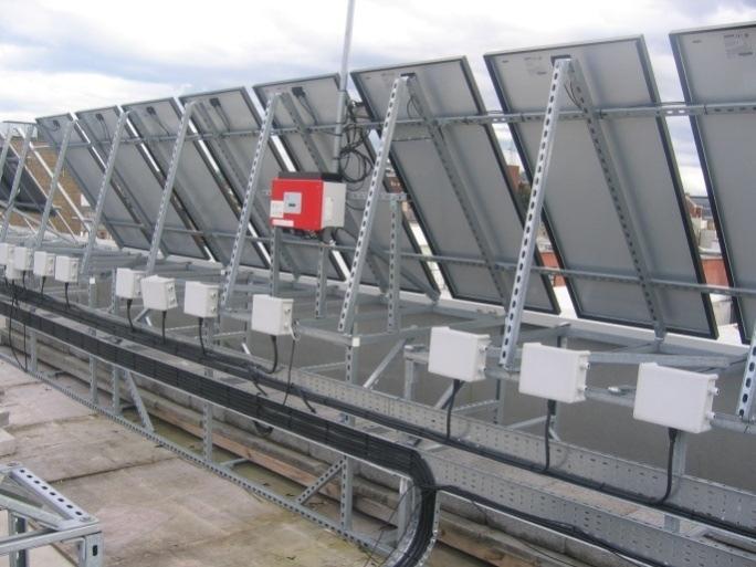 The Sunny SensorBox was used to measure in-plane global solar radiation on the PV modules. Additional sensors for measuring ambient, wind speed and at the back of the were connected to the SensorBox.