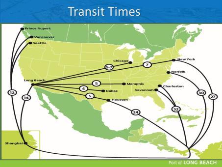 Another of our advantages is faster transit times to much of the U.S. from the Far East. As you can see on this map.
