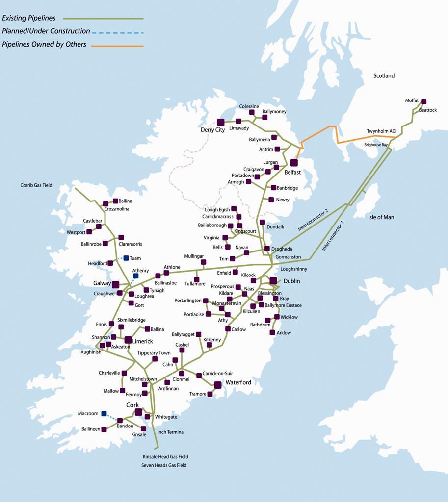 Ireland s Gas Network Bord Gáis Networks has developed a world-class gas infrastructure in Ireland comprising: Interconnector System linking Ireland to the UK & Continental gas markets 2,373