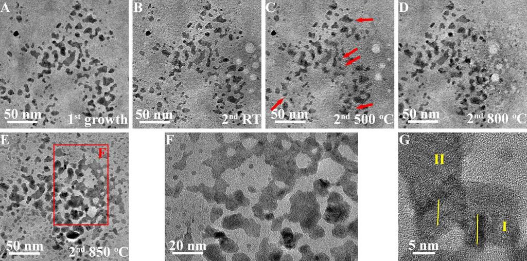 Supplementary Figure 8 Secondary in-situ growth of MoS 2 structure. (A) TEM image for (NH 4 ) 2 MoS 4 precursor annealed at 850 o C for 1 hour.