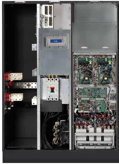 A closer look inside the Eaton 9395 X-Slot communications (4 slots) Double-conversion topology converter/ inverter section ConnectUPS-X Web/SNMP card 8-line backlit LCD AC input and output