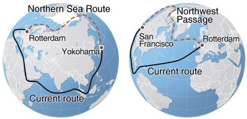 Arctic Shipping Route From Rotterdam to Yokohama: 7,136 nm via Northern Sea Route; 11,548 nm