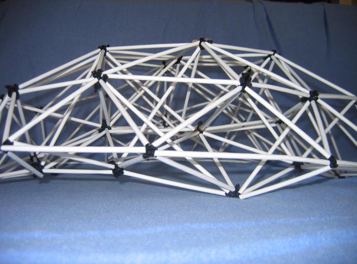 The simplest form of element in space frame system is known as the tetrahedron, 4 joints connected to six straight linking members.