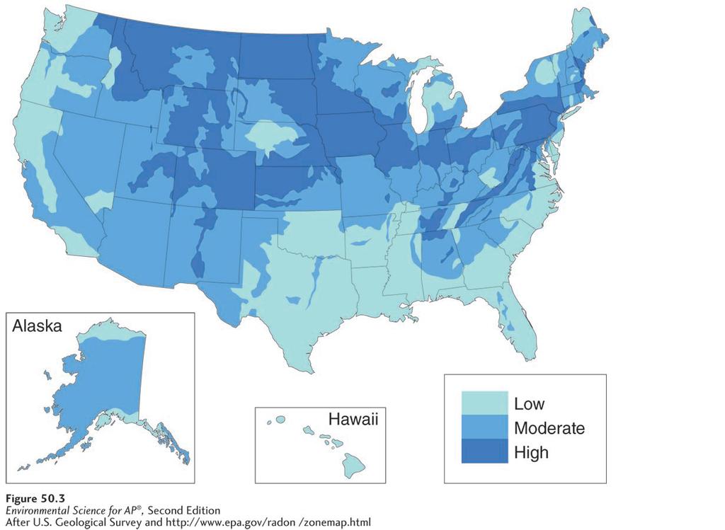 Radon Potential radon exposure in the United States.