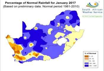 1. Weather conditions 1.1 Rainfall for January 2017 During January 2017, significant rainfall events were limited to the central and eastern parts of the country (Figure 1).