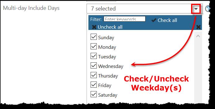 Select the days of the week you want to include for multi-day functionality by checking or unchecking the boxes next to each day of the week.