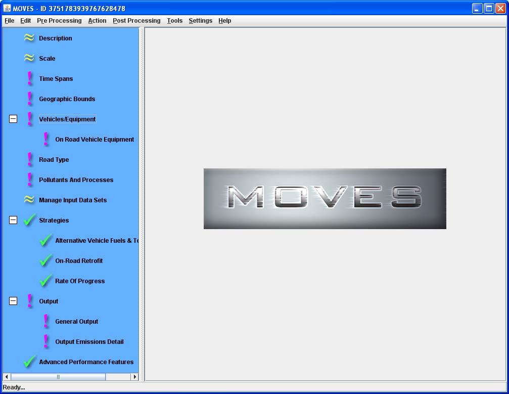 MOVES GUI Left hand navigation used to