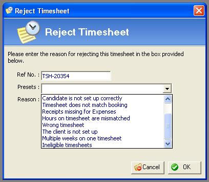 13 Rejecting Timesheets: Timesheets can be rejected in Eclipse. This can occur in either the timesheet record itself or within the faxed image screen.
