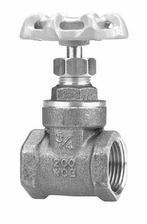 150 PSI CWP Brass Gate Valves Bronze Body Non-Rising Stem Reduced Port 150 PSI/10.3 Bar Non-Shock Cold Working Pressure to 180 F/82 C MATERIAL LIST 1. Handwheel Cast Iron 2. Handle Nut Brass Rod 3.