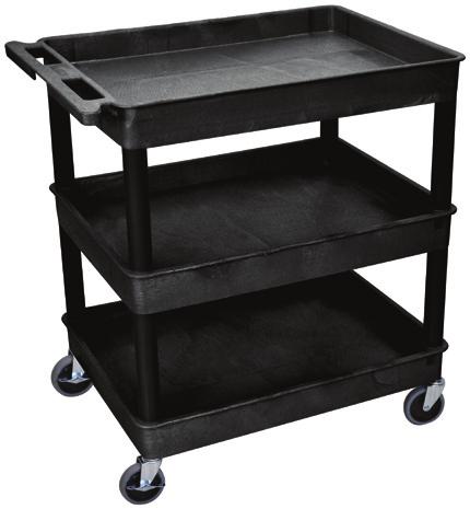 Casters are 4 diameter (18 shelves) or 5 resilient rubber and each is swivel-style. Shipped as components and quickly assembled with the use of a hammer.