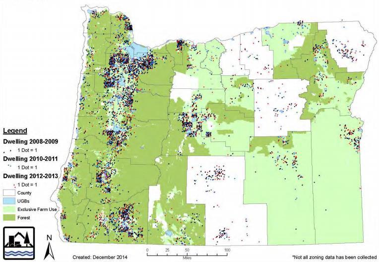 Figure 18. Dwellings in farm and forest zones, 2008 2013. Source: 2012-2013 Oregon Farm and Forest Report Much of this development is due to greater housing density.