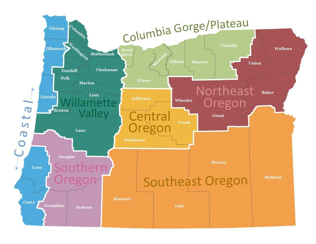Appendix B: Regional Highlights Because Oregon has such varied agriculture by region, this appendix describes some of the regional differences in the trends important to the future of Oregon farmland.