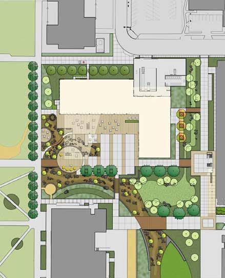 Courtesy of LPA Inc. The solar umbrella roof, under construction. This illustrative site plan highlights the sustainable garden winding around and through the building.