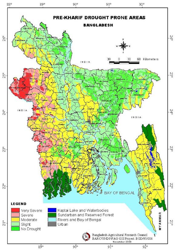 Drought Prone Areas of BD (2003) Drought classification maps were updated by BARC by utilizing