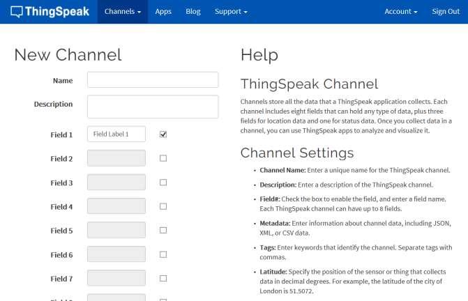 ThingSpeak: Collecting Data using Channels For any new data, first login and create a channel in ThingSpeak Channels have read and write API keys and can be public or private A