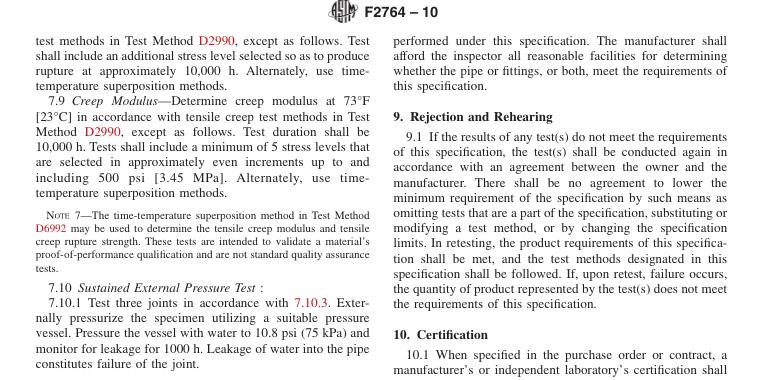Sustained External Pressure Test (ASTM F2764)